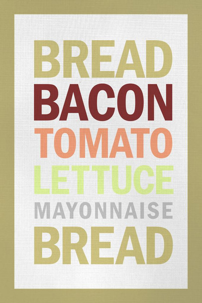 Laminated Recipe BLT Sandwich White Poster Dry Erase Sign 12x18
