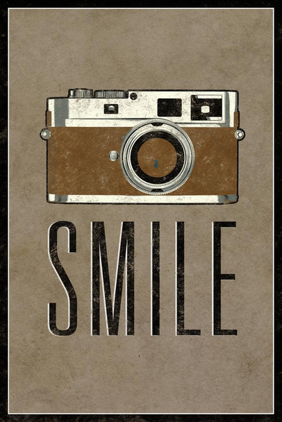 Laminated Smile Camera Brown Poster Dry Erase Sign 12x18