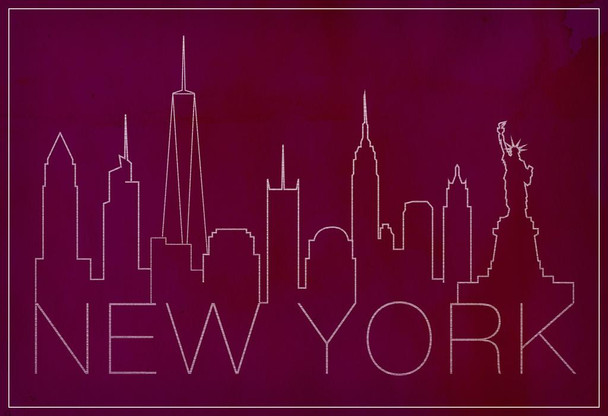 Laminated Skyline New York City II Maroon Poster Dry Erase Sign 12x18