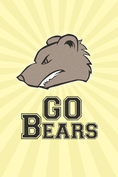 Laminated School Team Sports Mascots Go Bears Yellow Gold Starburst Bear Mascot High School College Athletic Cheer Poster Dry Erase Sign 12x18