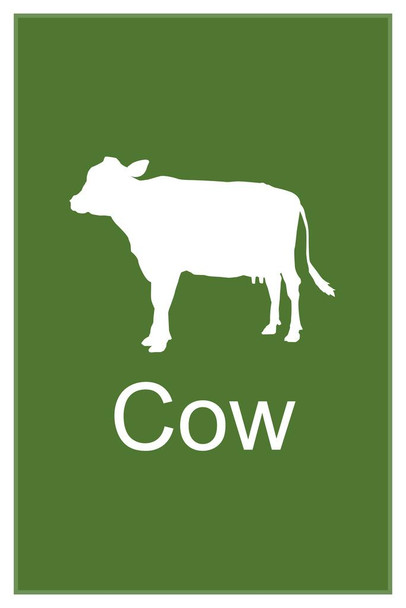 Laminated Farm Animal Cow Silhouettes Classroom Learning Aids Barnyard Farming Farm Green Poster Dry Erase Sign 12x18