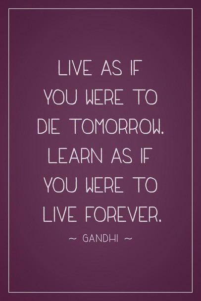 Laminated Mahatma Gandhi Live As You Were Die Tomorrow Learn Live Forever Motivational Purple Poster Dry Erase Sign 12x18