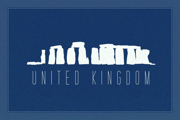 Laminated Landmark United Kingdom Stonehenge Prehistoric Monument Blue Poster Dry Erase Sign 18x12