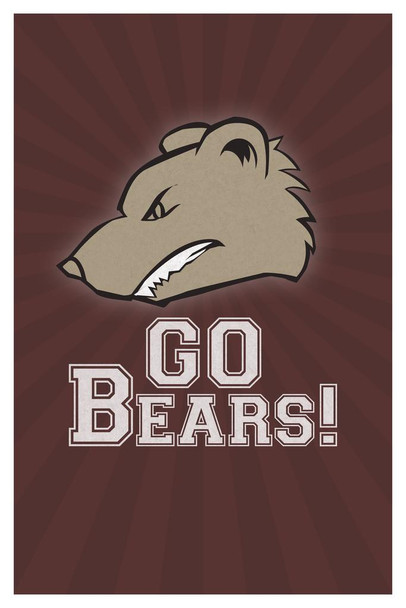 Laminated Mascots Go Bears Brown Burst Poster Dry Erase Sign 12x18