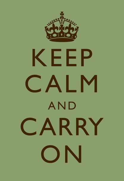 Laminated Keep Calm Carry On Motivational Inspirational WWII British Morale Mint Green Brown Poster Dry Erase Sign 12x18