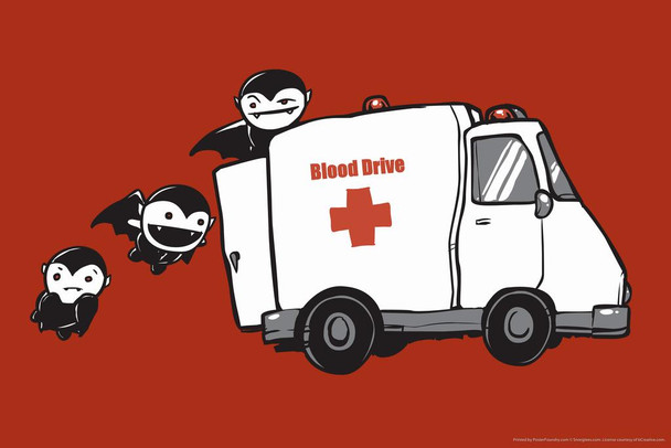 Blood Drive Vampires Humor Laminated Dry Erase Sign Poster 18x12
