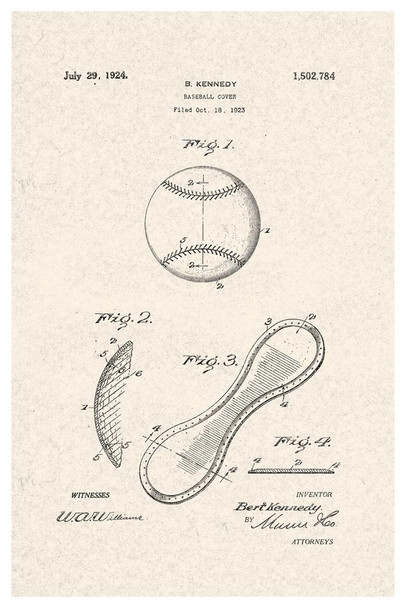 Laminated Baseball Cover 1924 Official Patent Diagram Poster Dry Erase Sign 12x18
