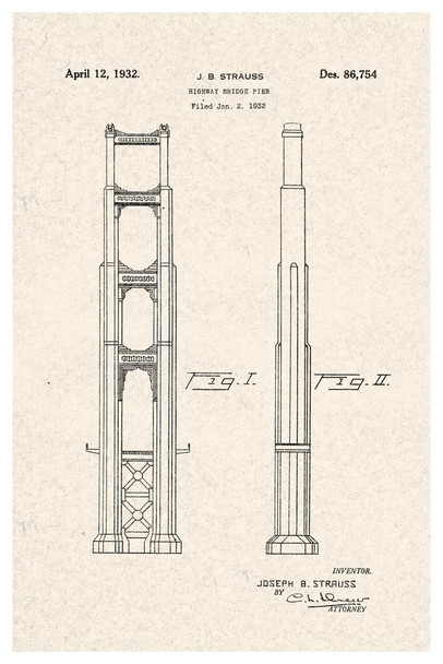 Laminated Golden Gate Bridge Highway Pier Official Patent Diagram Poster Dry Erase Sign 12x18