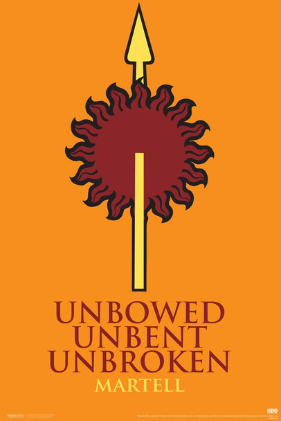 Game of Thrones Unbowed Unbent Unbroken Martell Laminated Dry Erase Sign Poster 12x18
