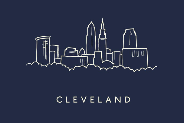 Laminated Cleveland City Skyline Pencil Sketch Art Print Poster Dry Erase Sign 18x12