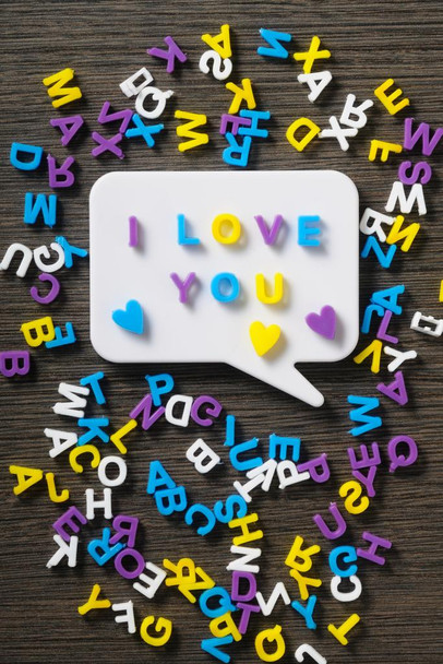 I Love You Bubble Scattered Alphabet Letters Romance Romantic Gift Valentines Day Decor Laminated Dry Erase Wall Poster 12x18