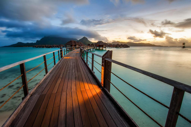 Laminated Bora Bora Tropical Island Sunset Photo Art Print Poster Dry Erase Wall Art 18x12
