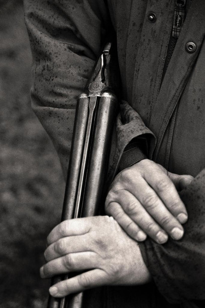 Laminated The Hands of a Hunter Holding a Shotgun Photo Photograph Poster Dry Erase Sign 12x18