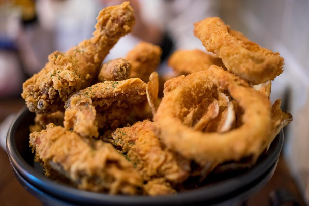 Fried Chicken and Onion Rings Photo Photograph Laminated Dry Erase Wall Poster 18x12