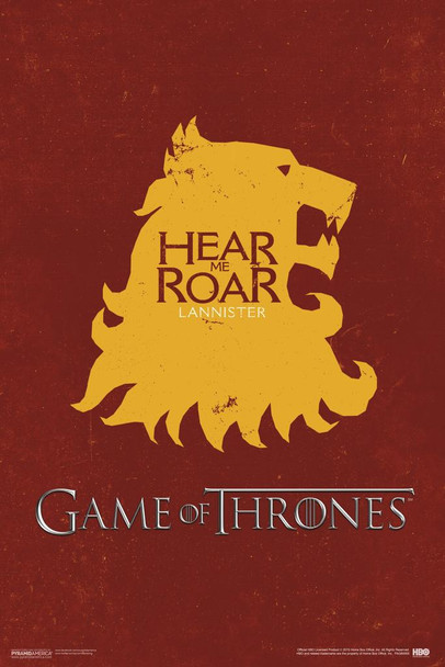 Game of Thrones House Lannister Hear Me Roar HBO Television Laminated Dry Erase Sign Poster 12x18