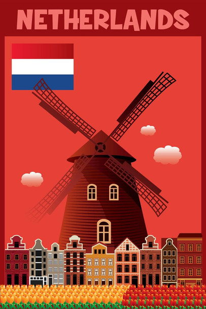 Laminated Netherlands Retro Travel Poster Dry Erase Sign 12x18