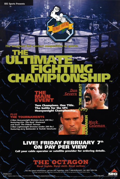 Official UFC 12 Mark Coleman vs Dan Severn Sports Laminated Dry Erase Sign Poster 12x18