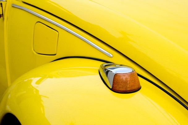 Yellow Vintage Volkswagen Beetle 1 Photo Art Print Laminated Dry Erase Sign Poster 12x18