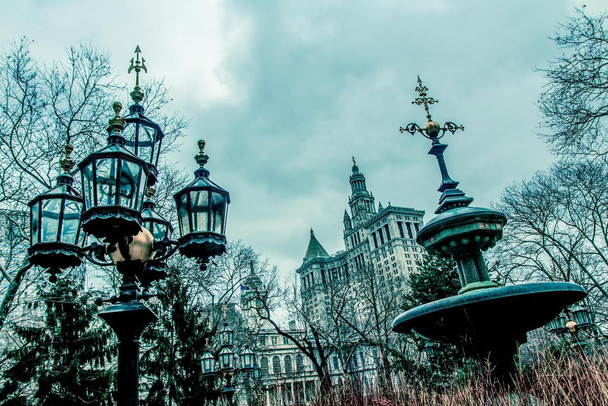 Laminated Cloudy Sky Over City Hall Park Manhattan New York Photo Art Print Poster Dry Erase Sign 12x18