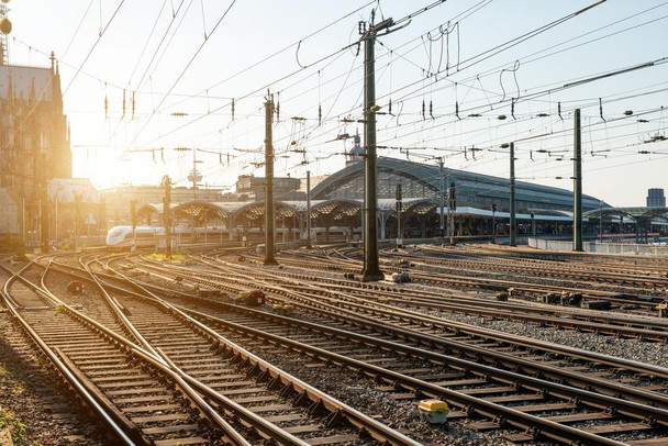 Laminated Railroad Tracks at Abandoned Station at Sunrise Photo Art Print Poster Dry Erase Sign 18x12