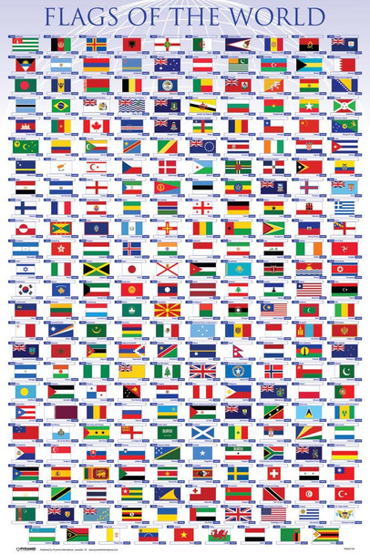 Flags of the World Classroom Educational Chart Nations National Countries Symbol Laminated Dry Erase Sign Poster 12x18