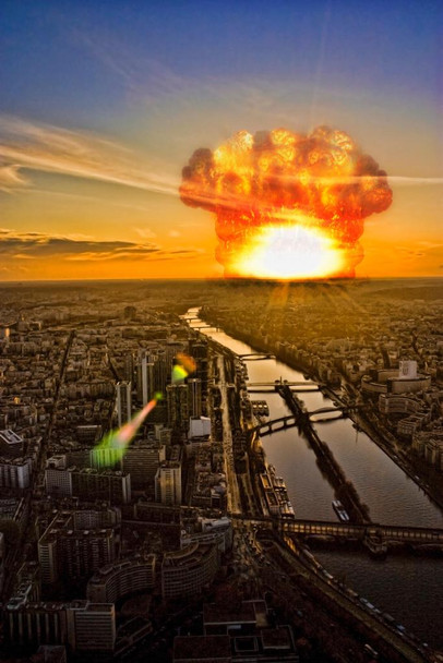 Laminated Apocalypse on Earth Asteroid Hitting Urban Area Photo Art Print Poster Dry Erase Sign 12x18