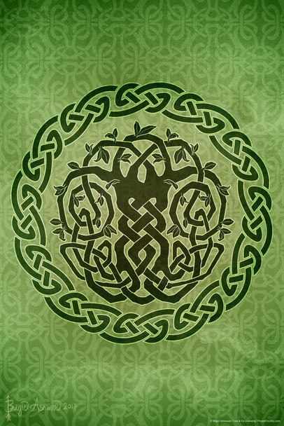 Laminated Celtic Tree by Brigid Ashwood Tree Fantasy Art Wall Decor Nature Tarot Illustration Celtic Ornate Wall Art Flower Knot Pattern Spiritual Art Print Decorative Poster Dry Erase Sign 12x18