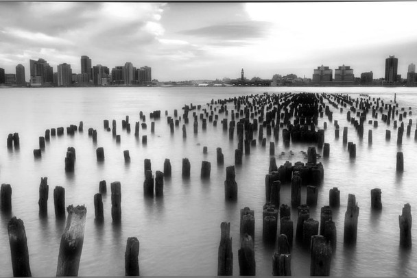 Laminated Hudson River From West 13th Out To Hoboken New Jersey B&W Photo Art Print Poster Dry Erase Sign 12x18