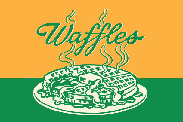 Laminated Hot Buttery Waffles Breakfast Retro DeIcon Illustration Poster Dry Erase Wall Art 18x12