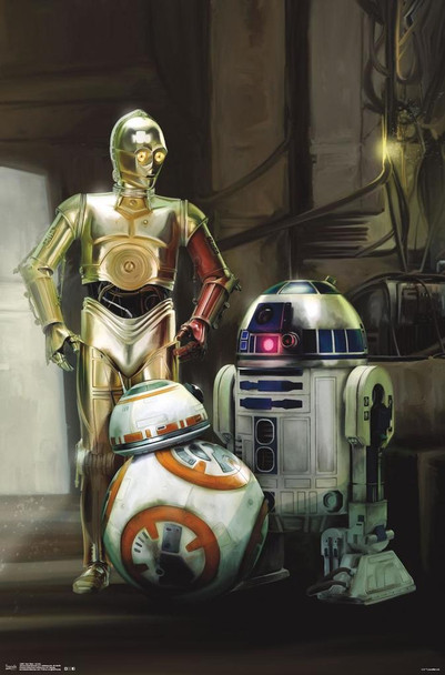Star Wars The Force Awakens Droids BB8 C3PO R2D2 Movie Poster 22x34 inch