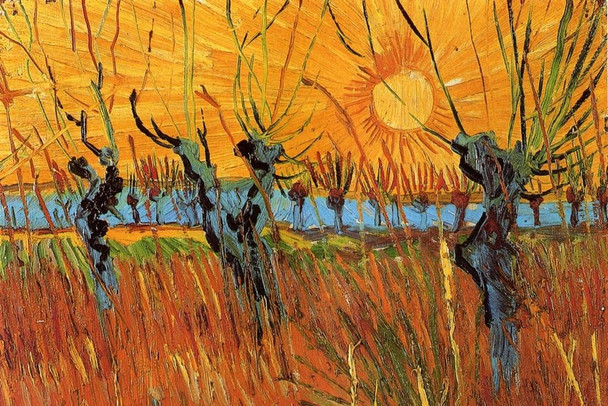Laminated Vincent Van Gogh Willows Sunset Van Gogh Wall Art Impressionist Painting Style Nature Spring Flower Wall Decor Landscape Field Forest Poster Romantic Artwork Poster Dry Erase Sign 12x18