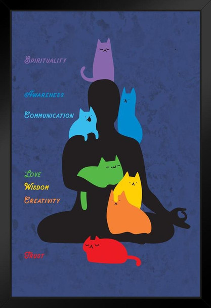 Cat Chakras Funny Cute Cat Poster Funny Wall Posters Kitten Posters for Wall Motivational Cat Poster Funny Cat Poster Inspirational Cat Poster Black Wood Framed Art Poster 14x20
