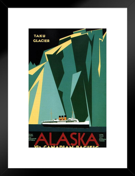 Alaska via Canadian Pacific Retro Travel Matted Framed Wall Art Print 20x26 inch