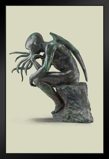 Cthinker Cthulhu Thinker Funny Black Wood Framed Art Poster 14x20