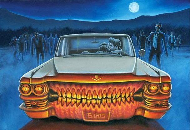 The Last Makeout Couple In Classic Car Being Attacked By Zombies Cool Wall Art Print Poster 36x24