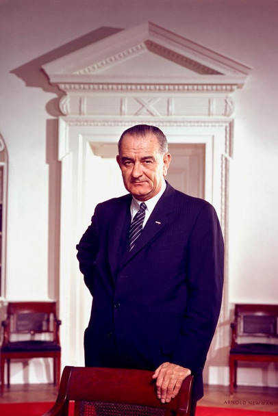 Laminated Lyndon Baines Johnson LBJ Official 1963 Presidential Portrait 36th President Photograph Head Portrait White House America United States POTUS Poster Dry Erase Sign 12x18