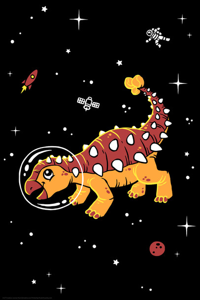 Dinosaur Poster Ankylosaurus in Space Dino for Kids Toddler Child Children Funny Cartoon Cute Picture Nursery Photograph Education Educational Classroom Cool Wall Decor Art Print Poster 12x18