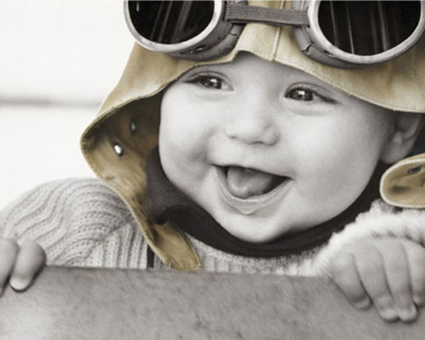 Baby Pilot Kim Anderson Adorable Baby Wearing Pilots Hat Goggles Black And White Cool Wall Decor Art Print Poster 20x16