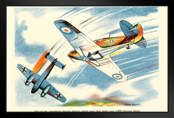 Magnificent British Fighters WPA War Propaganda Black Wood Framed Art Poster 14x20