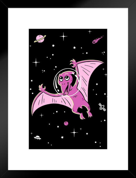 Pterodactyl Dinos in Space Space Dinosaur Decor Dinosaur Pictures For Wall Dinosaur Wall Art Prints for Walls Meteor Volcano Science Poster Matted Framed Art Wall Decor 20x26