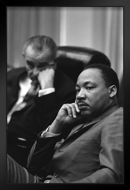 Martin Luther King Jr and Lyndon Johnson Photo Black Wood Framed Art Poster 14x20
