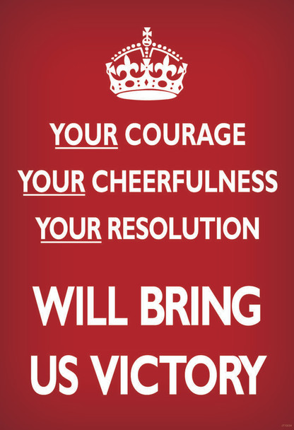 Your Courage Cheerfulness Resolution Will Bring Us Victory Dark Red British WWII Motivational Cool Wall Decor Art Print Poster 24x36