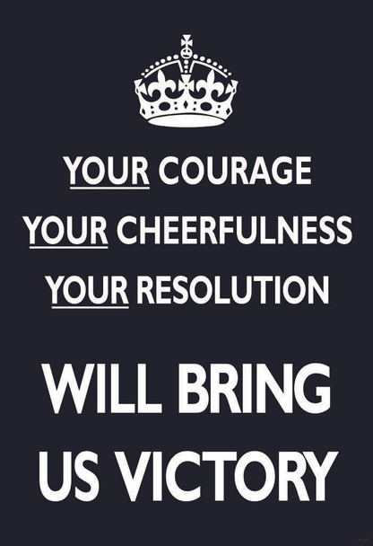 Laminated Your Courage Cheerfulness Resolution Will Bring Us Victory Black British WWII Motivational Poster Dry Erase Sign 12x18