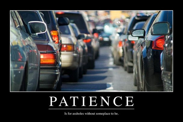 Laminated Patience Traffic Funny Demotivational Poster Dry Erase Sign 12x18