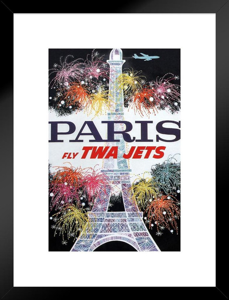 Paris Fly TWA Jets Retro Travel Matted Framed Wall Art Print 20x26 inch