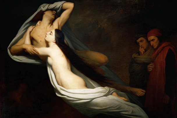Laminated The Ghosts of Paolo and Francesca by Ary Scheffer Realism Romantic Artwork Prints Biblical Drawings Portrait Painting Wall Art Renaissance Posters Canvas Art Poster Dry Erase Sign 12x18
