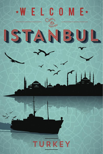 Laminated Welcome To Istanbul Turkey Retro Travel Art Poster Dry Erase Sign 12x18