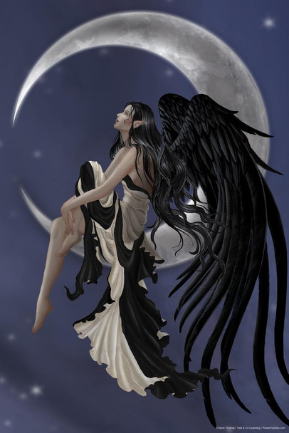 Laminated Stargazer Black White Fairy On Moon by Nene Thomas Fantasy Poster Night Stars Magical Elf Poster Dry Erase Sign 12x18