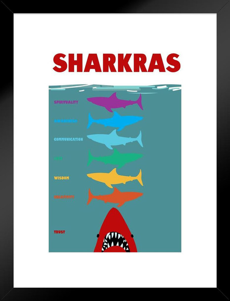 Sharkras Shark Chakras Funny Humor Shark Posters For Walls Shark Pictures Cool Sharks Of The World Poster Shark Wall Decor Ocean Poster Parody Art Print Matted Framed Art Wall Decor 20x26