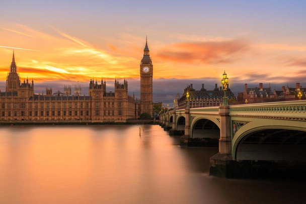 Laminated London Calling View of Big Ben House of Parliament Thames River Photo Art Print Poster Dry Erase Sign 18x12